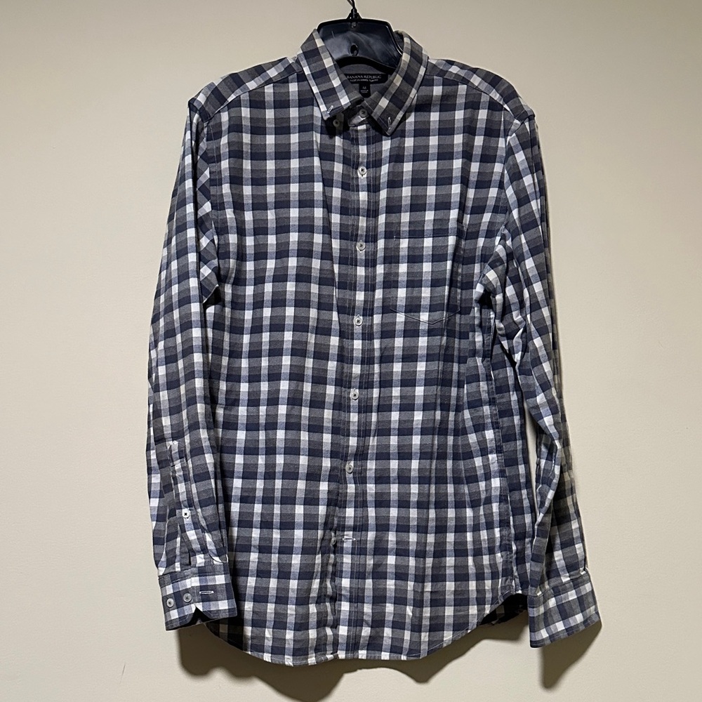 Banana Republic Navy and White Plaid Shirt
